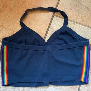 Urban Outfitters Cropped Navy Halter Top w/ Rainbow Side Stripes Size Small